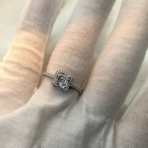 925 Sterling Silver Square Cut CZ Engagement Ring